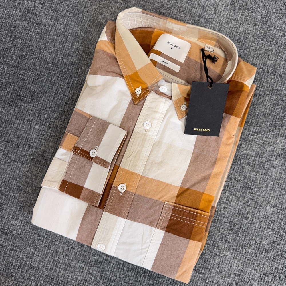 Billy Reid Shirt Men Medium Brown Large Scale Plaid Tuscumbia Long Sleeve NEW